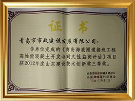 24《青岛海底隧道接线工程高性能混凝土开发与耐久性监测评估》2012年度山东建设技术创新奖三等奖