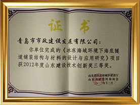 23《冰冻海域环境下海底隧道铺装结构与材料的设计与应用研究》2012年度山东建设技术创新奖三等奖